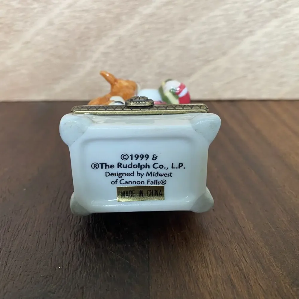 Midwest Of Cannon Falls Rudolph And Santa Trinket Box Vintage 1999 w/ Present